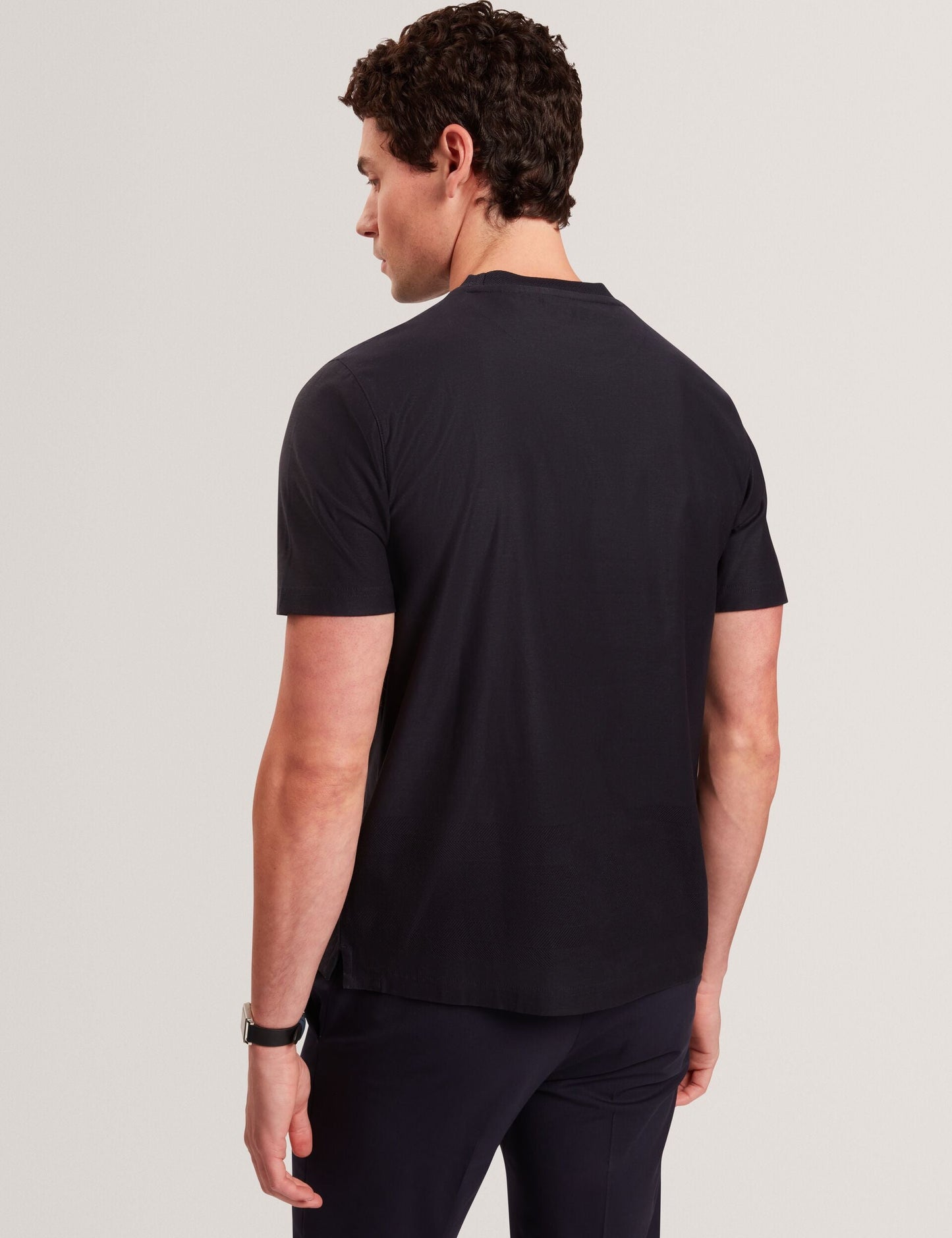 Ted Baker KAELITH Textured Panel Cotton Short Sleeve T-Shirt NAVY