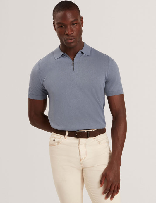 Ted Baker GIVRANS Silk Blend Knit Zip Neck Polo TEAL BLUE
