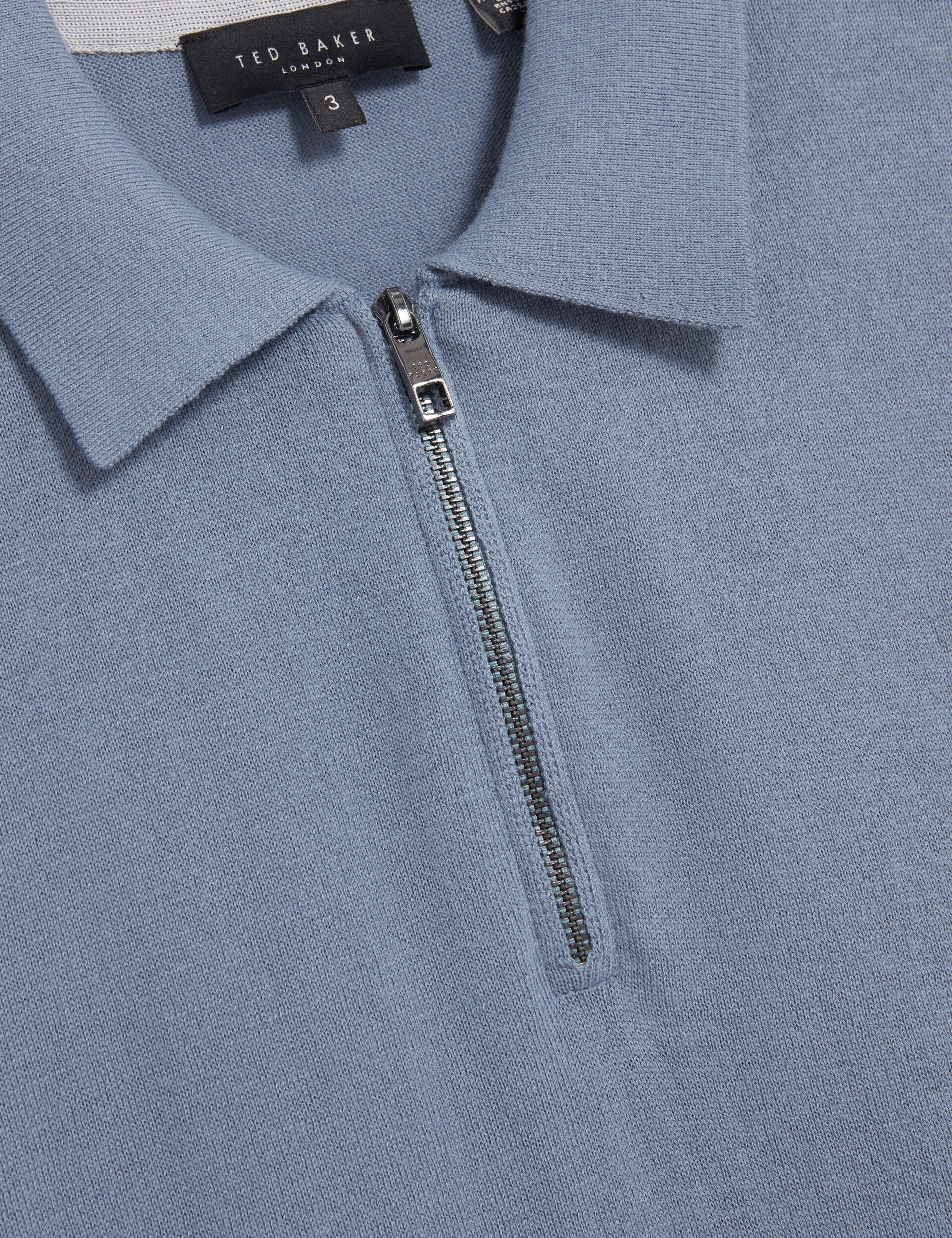 Ted Baker GIVRANS Silk Blend Knit Zip Neck Polo TEAL BLUE