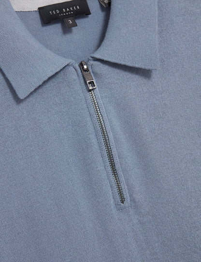 Ted Baker GIVRANS Silk Blend Knit Zip Neck Polo TEAL BLUE