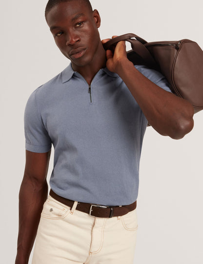 Ted Baker GIVRANS Silk Blend Knit Zip Neck Polo TEAL BLUE