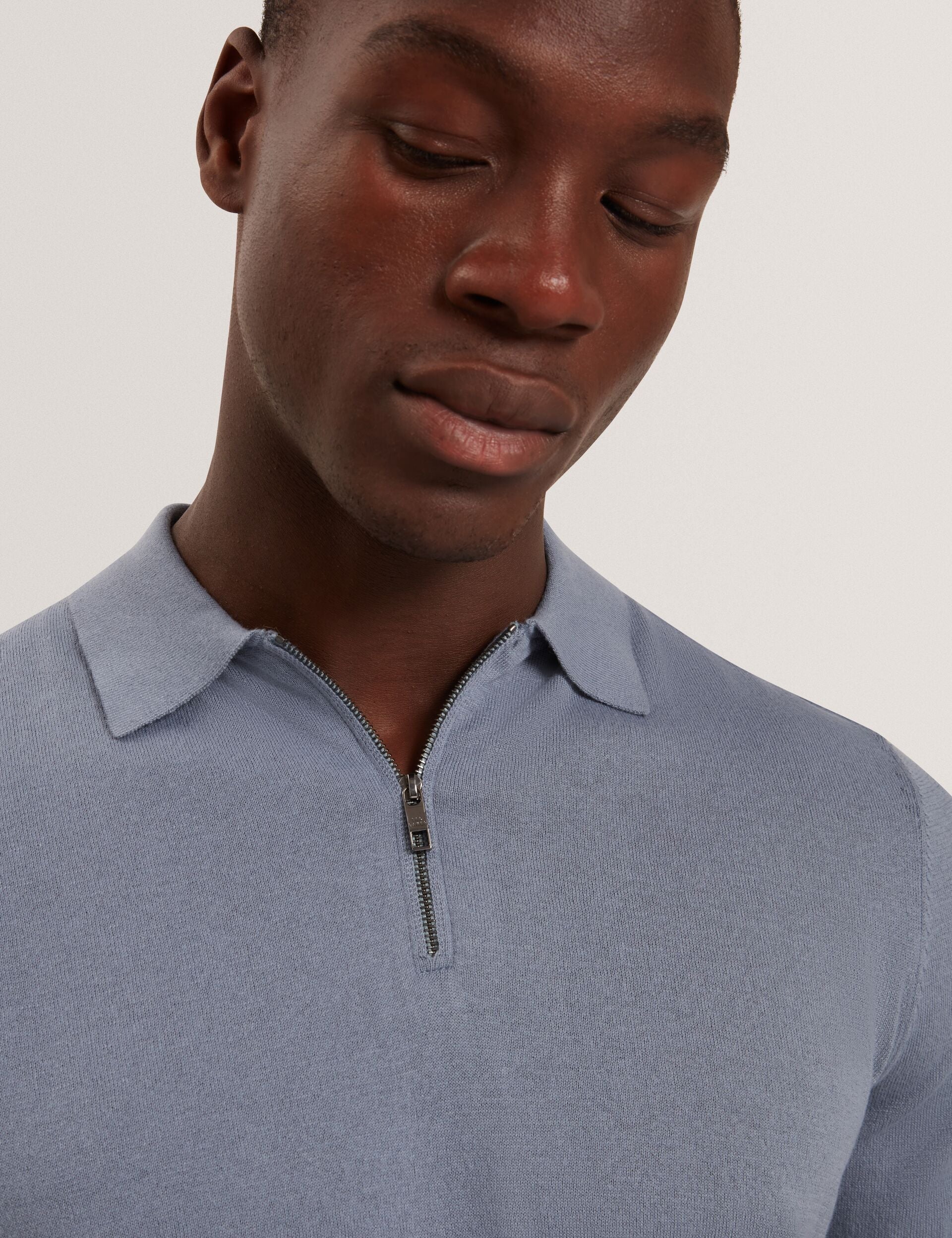 Ted Baker GIVRANS Silk Blend Knit Zip Neck Polo TEAL BLUE