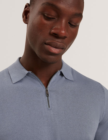 Ted Baker GIVRANS Silk Blend Knit Zip Neck Polo TEAL BLUE