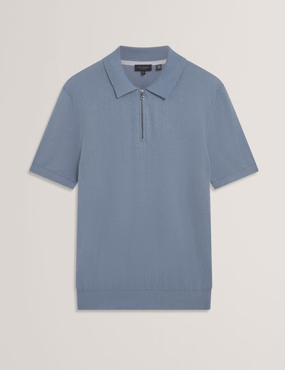 Ted Baker GIVRANS Silk Blend Knit Zip Neck Polo TEAL BLUE