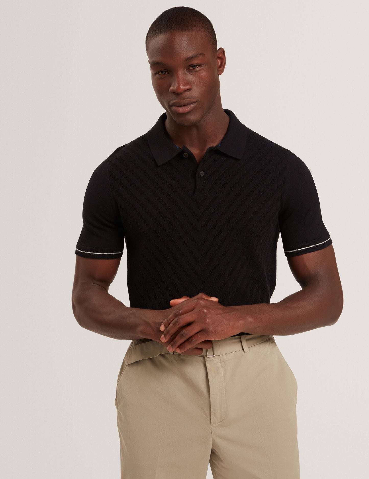 Ted Baker CHAPAL Chevron Texture Knit Short Sleeve Polo BLACK