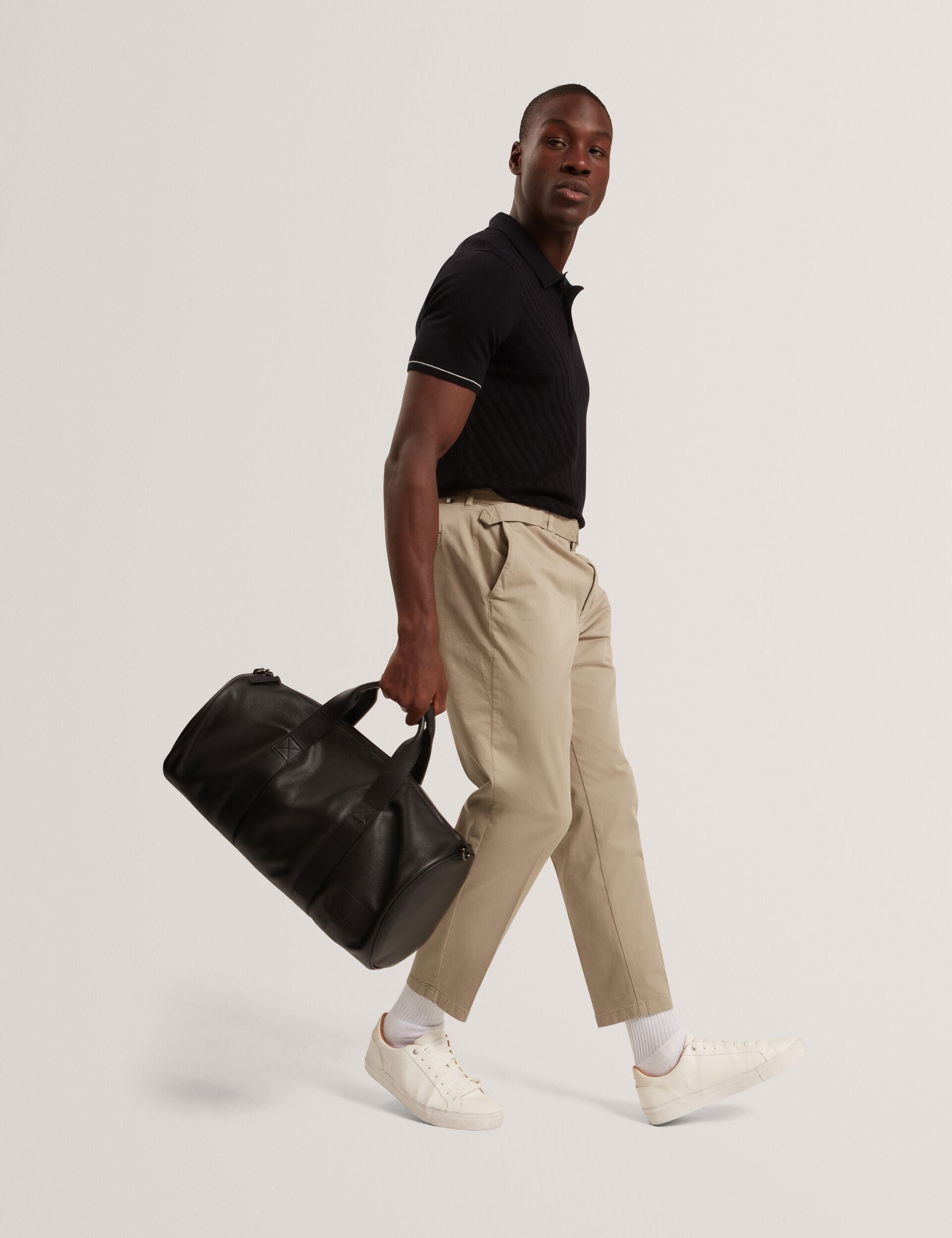 Ted Baker CHAPAL Chevron Texture Knit Short Sleeve Polo BLACK