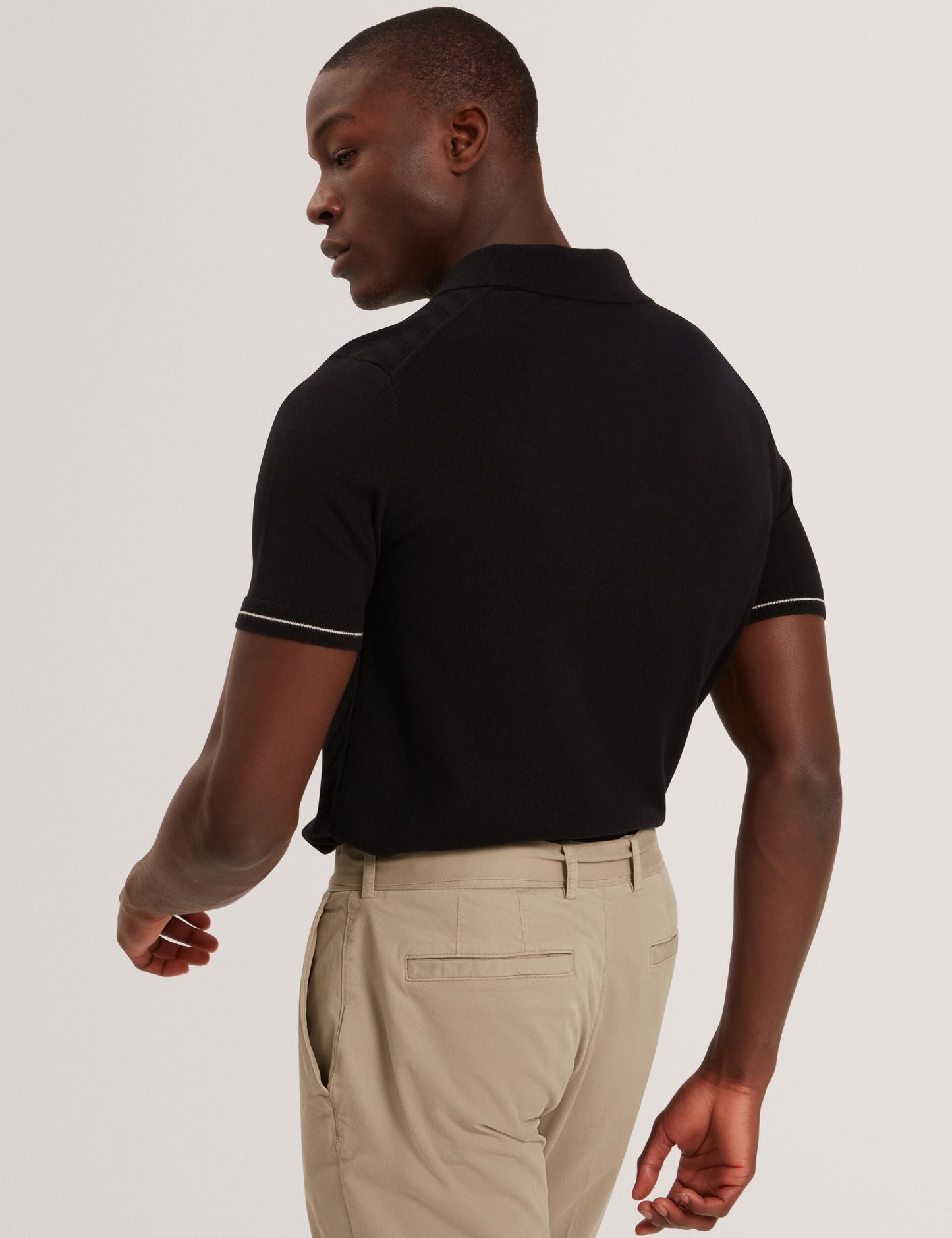 Ted Baker CHAPAL Chevron Texture Knit Short Sleeve Polo BLACK