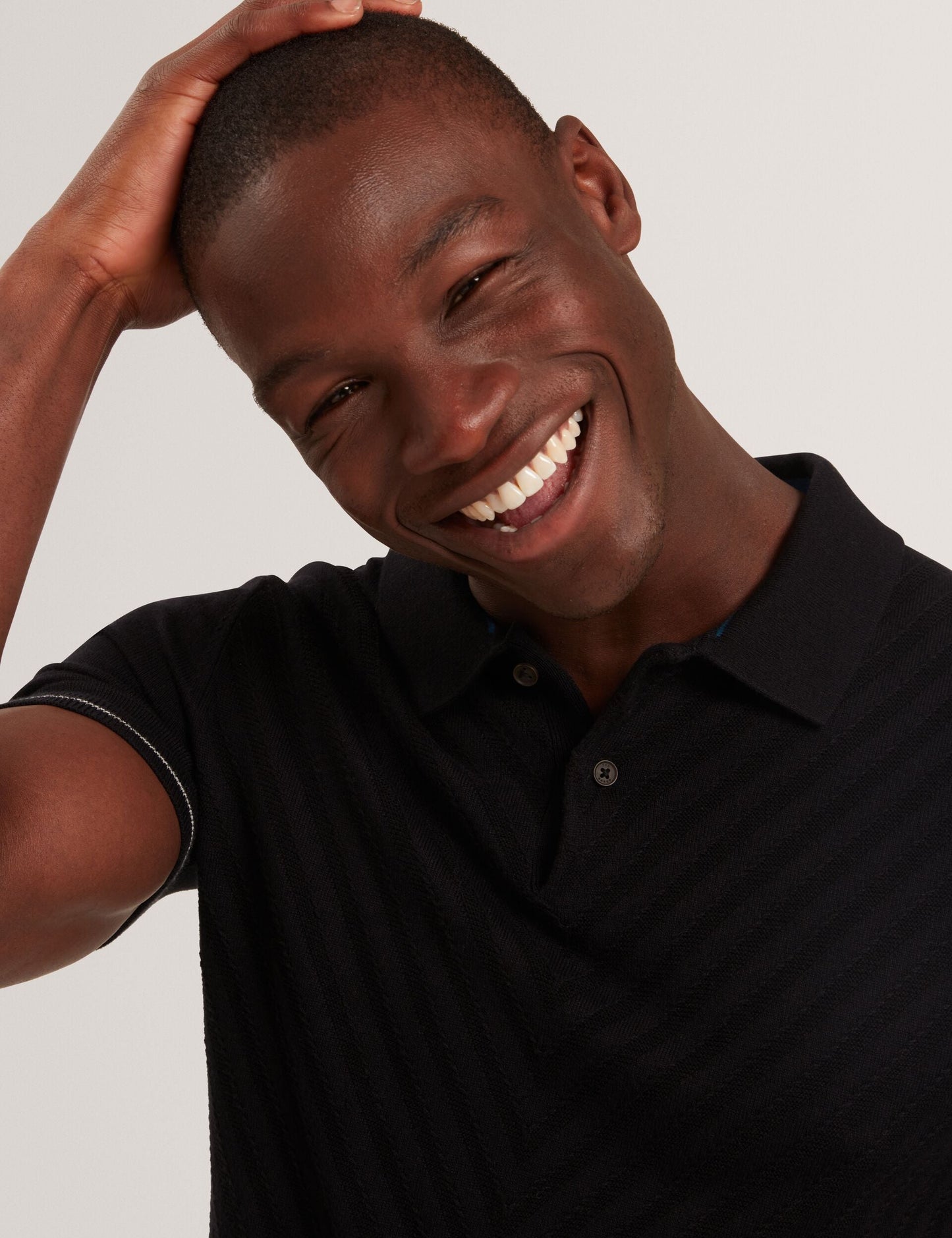 Ted Baker CHAPAL Chevron Texture Knit Short Sleeve Polo BLACK