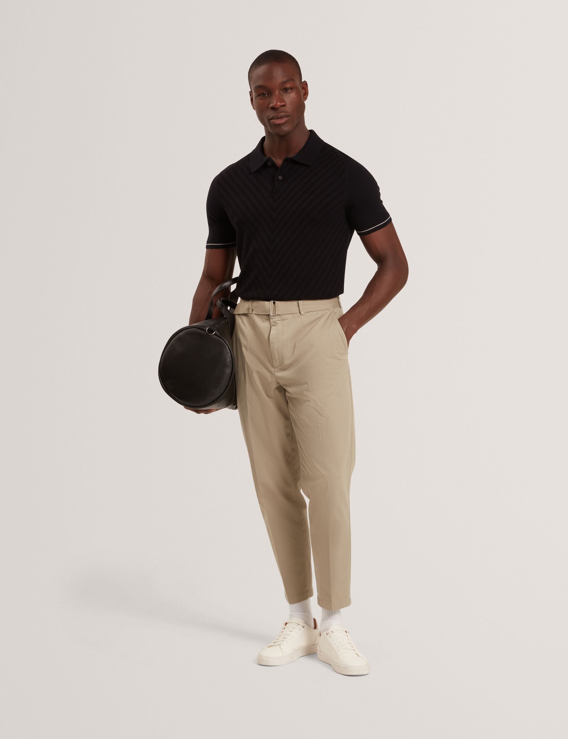 Ted Baker CHAPAL Chevron Texture Knit Short Sleeve Polo BLACK