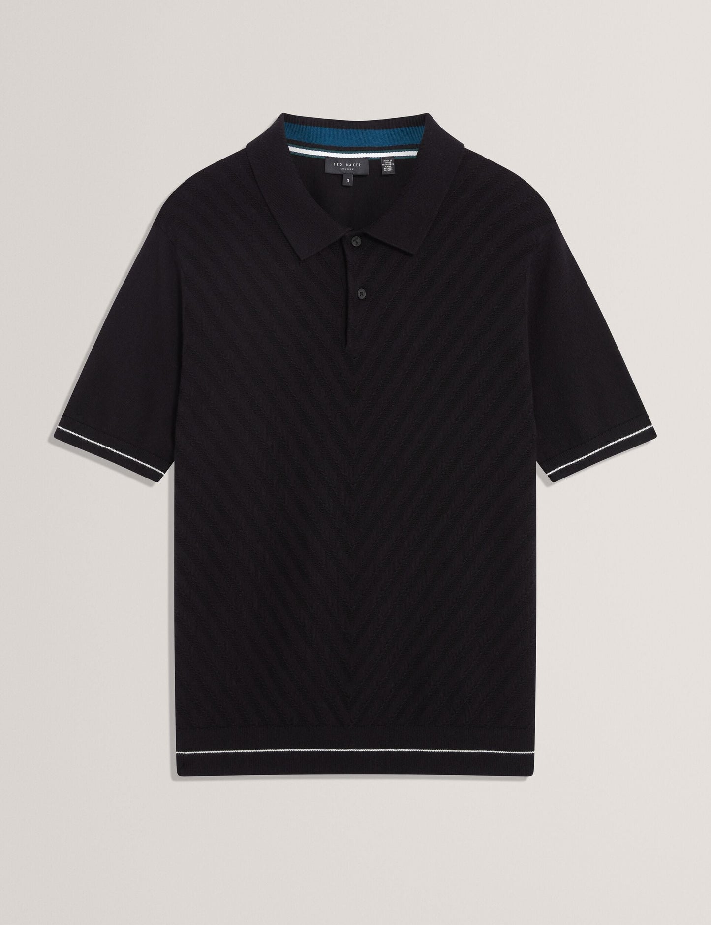 Ted Baker CHAPAL Chevron Texture Knit Short Sleeve Polo BLACK