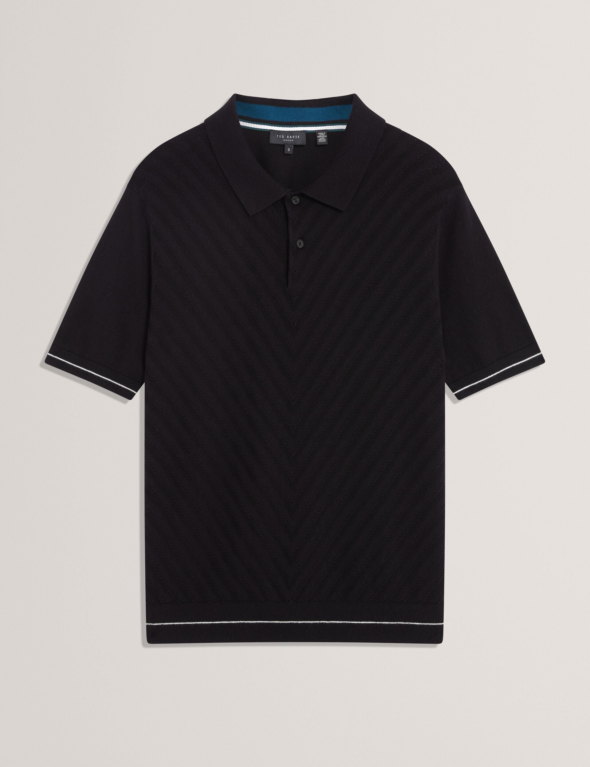 Ted Baker CHAPAL Chevron Texture Knit Short Sleeve Polo BLACK