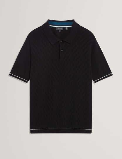 Ted Baker CHAPAL Chevron Texture Knit Short Sleeve Polo BLACK