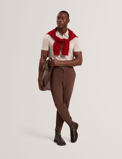 Ted Baker GIVRANS Silk Blend Knit Zip Neck Polo ECRU
