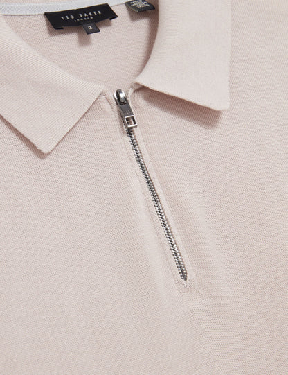 Ted Baker GIVRANS Silk Blend Knit Zip Neck Polo ECRU