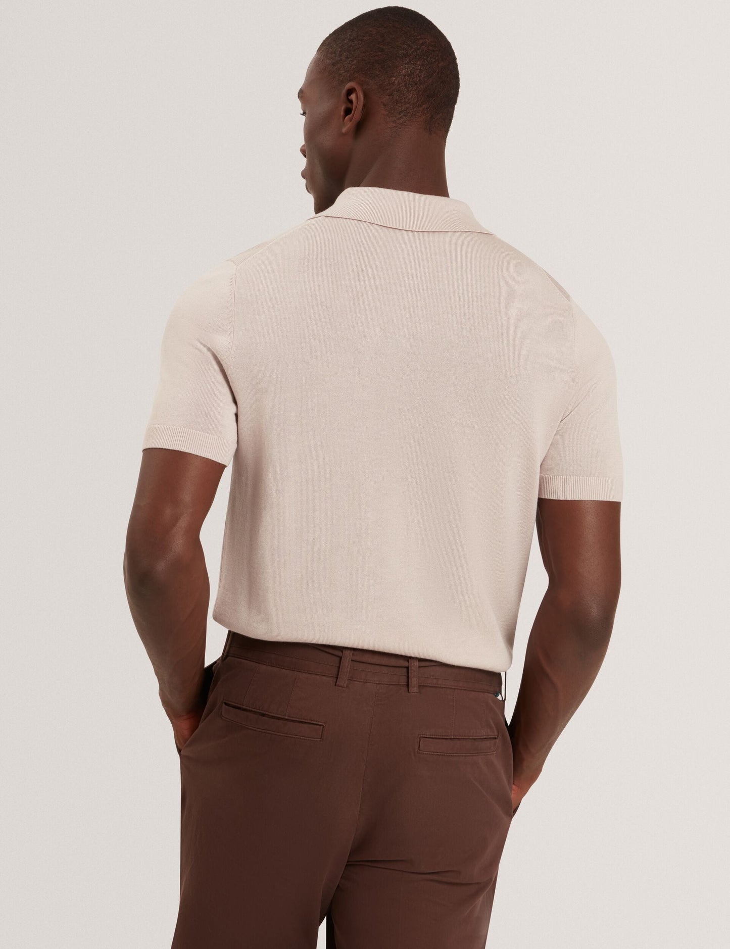 Ted Baker GIVRANS Silk Blend Knit Zip Neck Polo ECRU