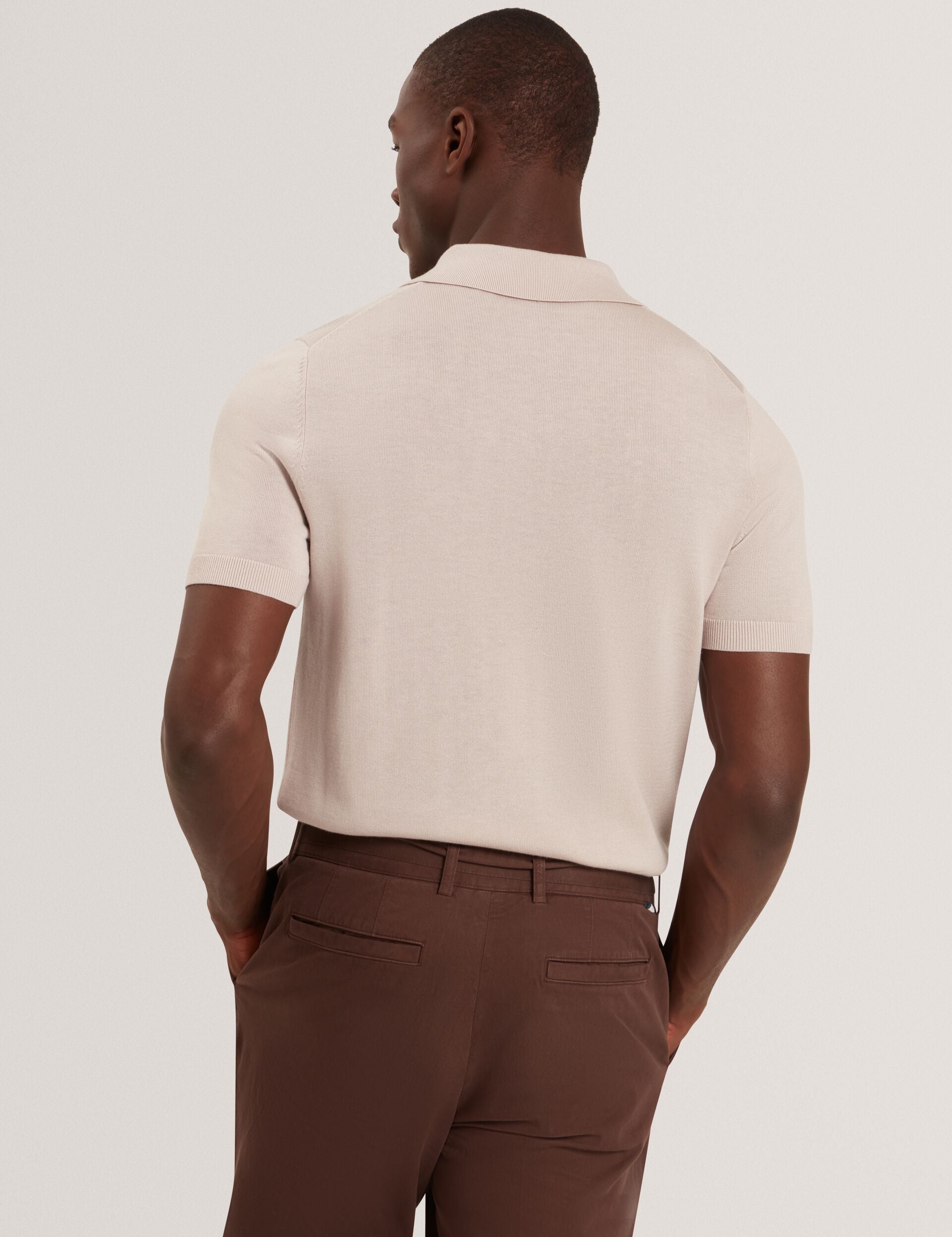Ted Baker GIVRANS Silk Blend Knit Zip Neck Polo ECRU