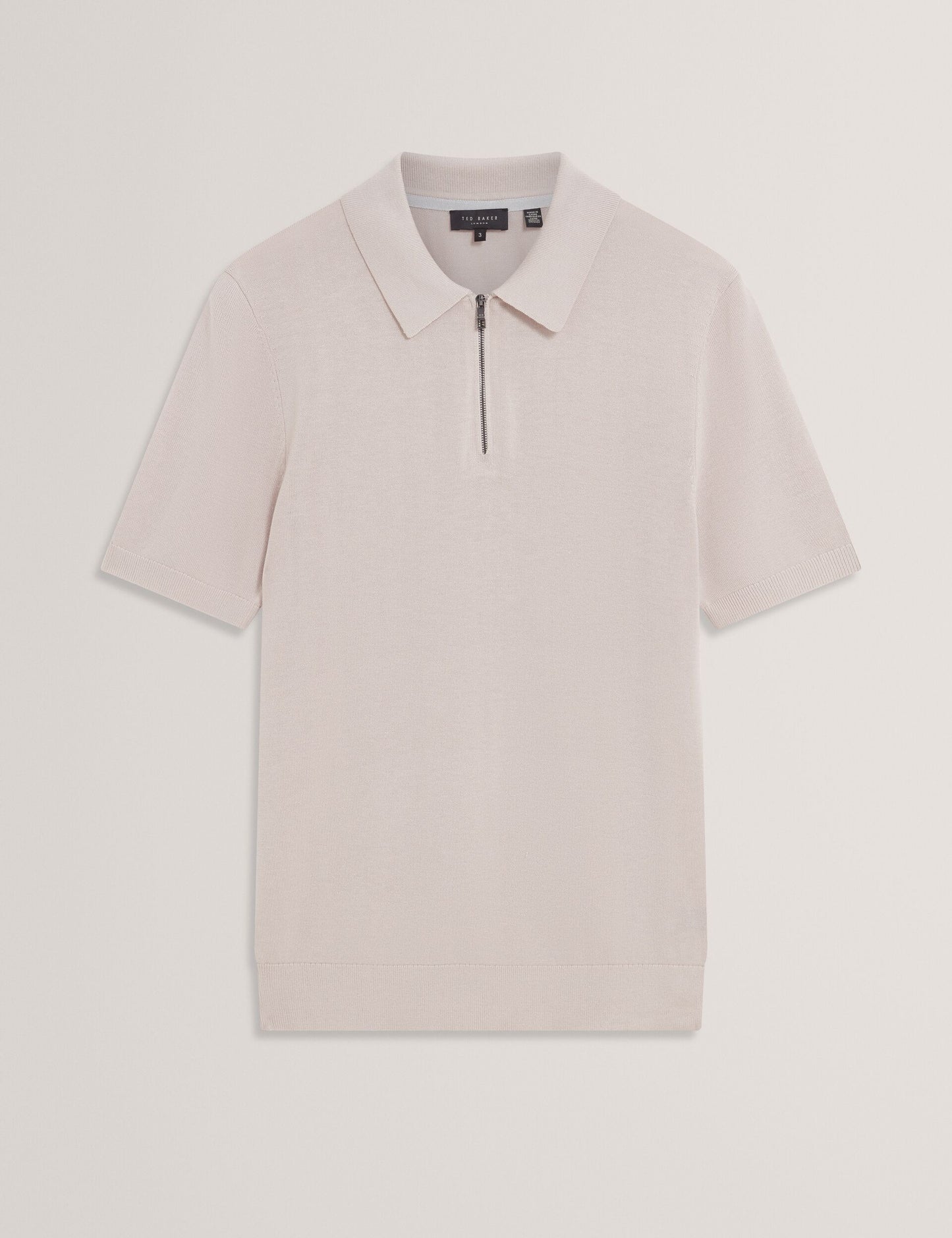 Ted Baker GIVRANS Silk Blend Knit Zip Neck Polo ECRU