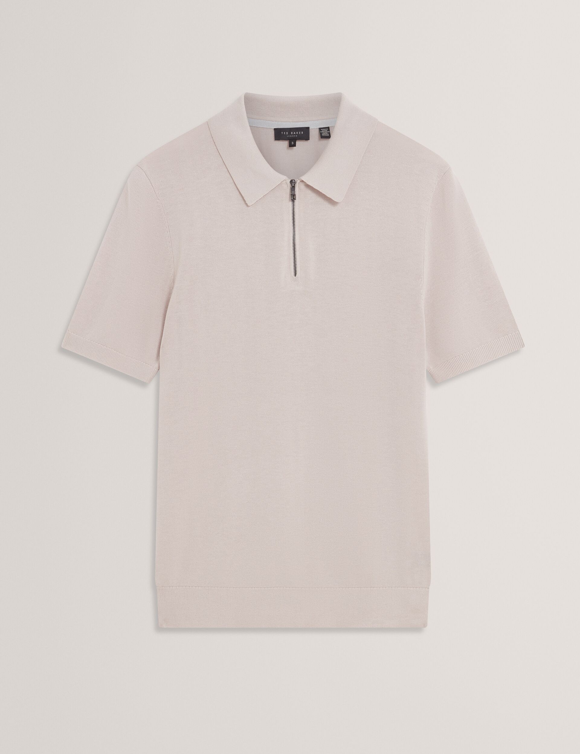 Ted Baker GIVRANS Silk Blend Knit Zip Neck Polo ECRU