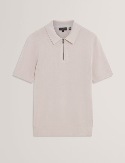 Ted Baker GIVRANS Silk Blend Knit Zip Neck Polo ECRU