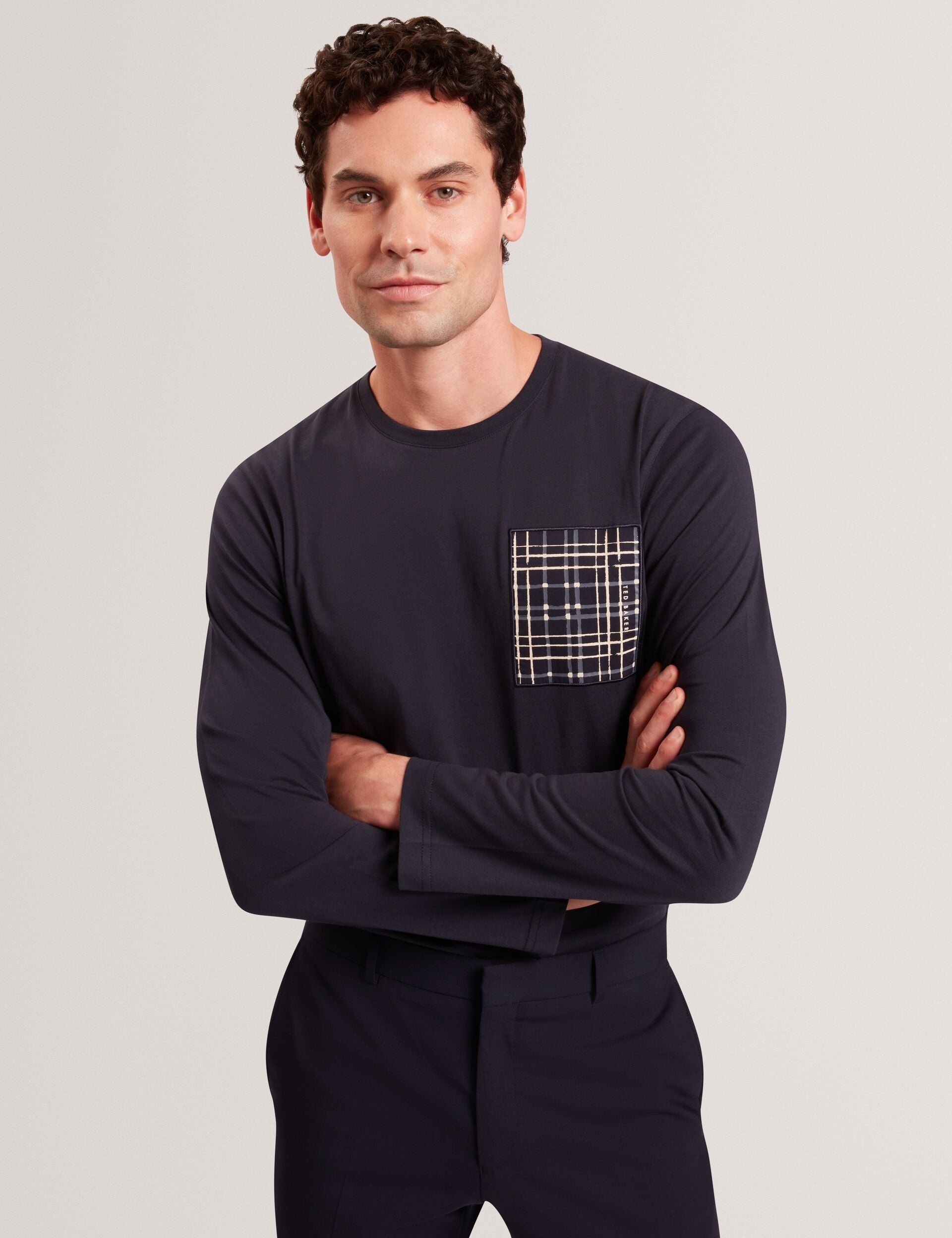 Ted Baker SININO Graphic Patch Long Sleeve T-Shirt NAVY