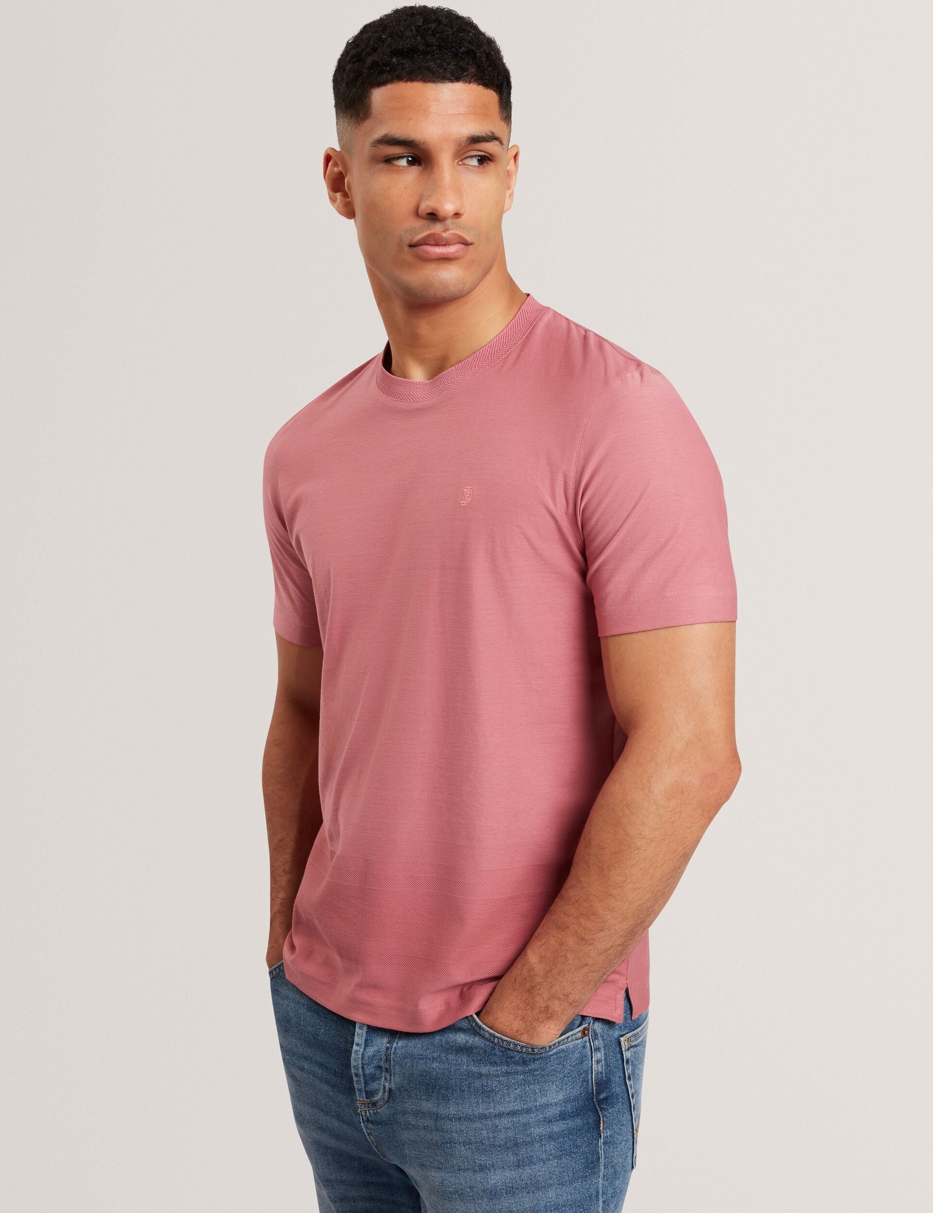 Ted Baker KAELITH Textured Panel Cotton Short Sleeve T-Shirt PINK