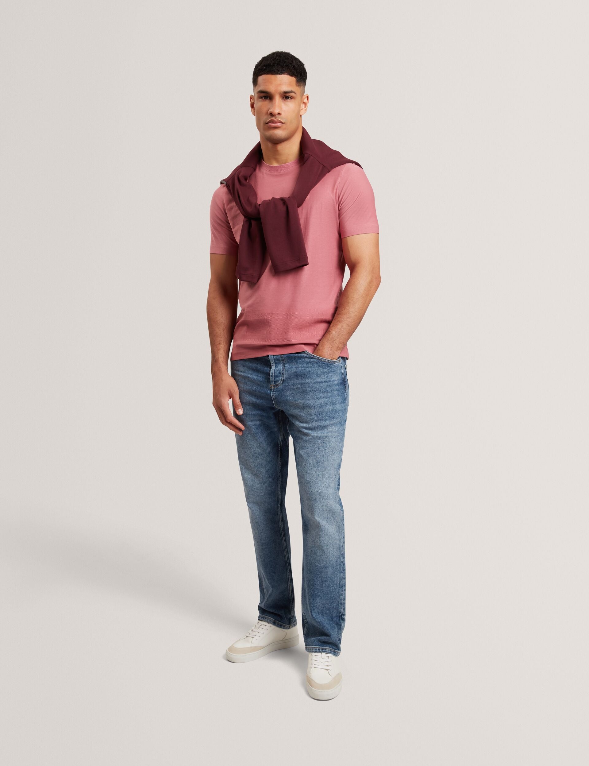 Ted Baker KAELITH Textured Panel Cotton Short Sleeve T-Shirt PINK