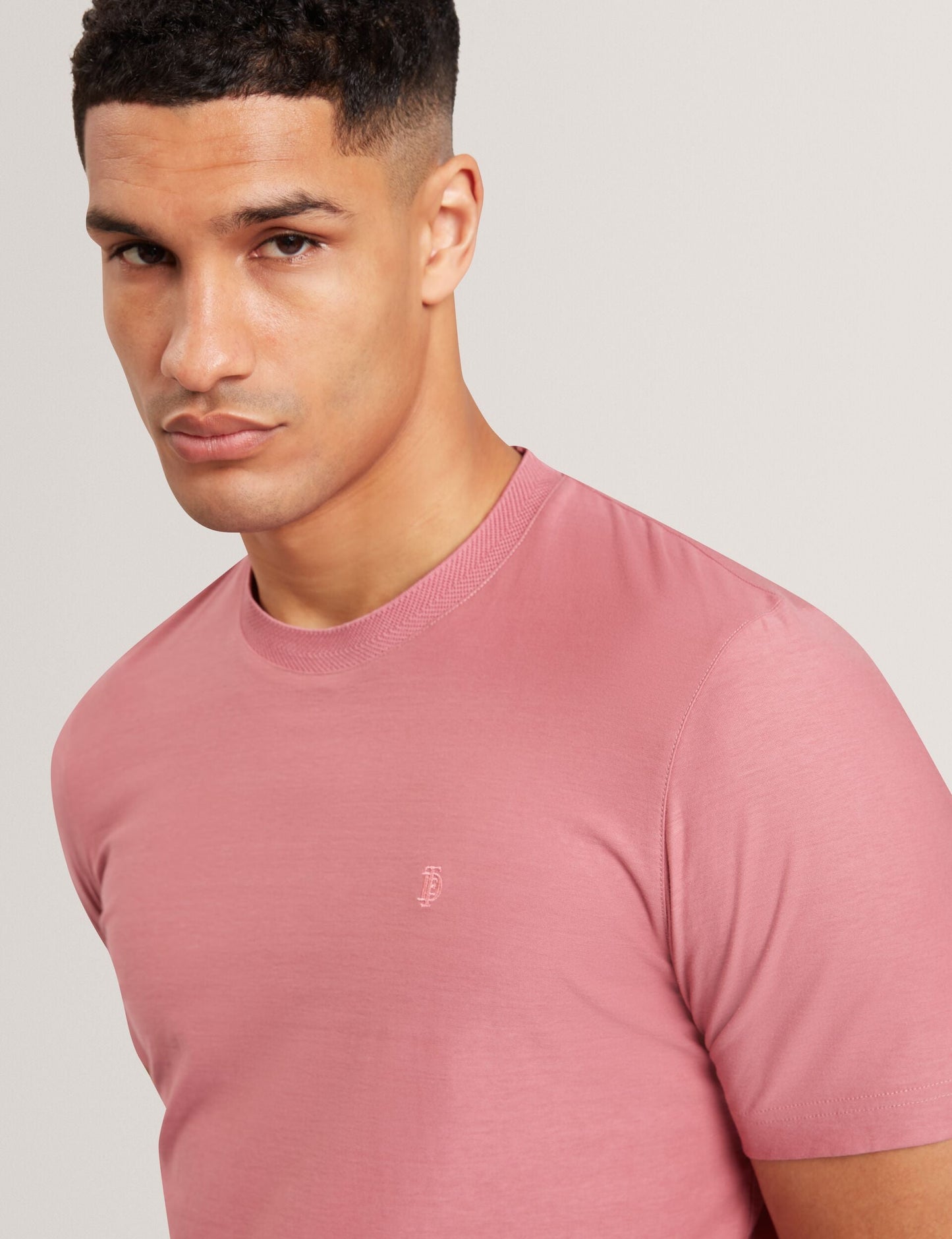 Ted Baker KAELITH Textured Panel Cotton Short Sleeve T-Shirt PINK