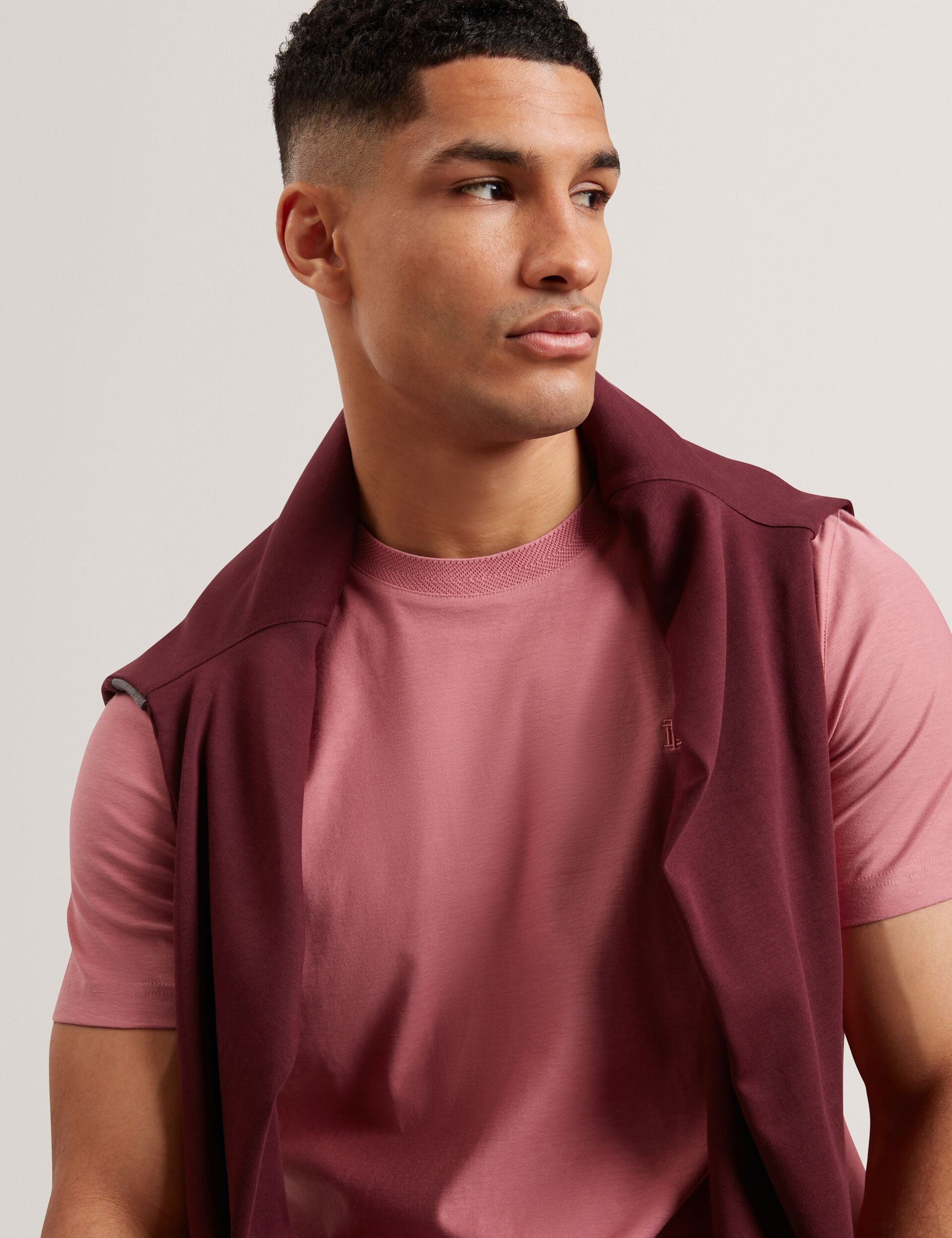 Ted Baker KAELITH Textured Panel Cotton Short Sleeve T-Shirt PINK