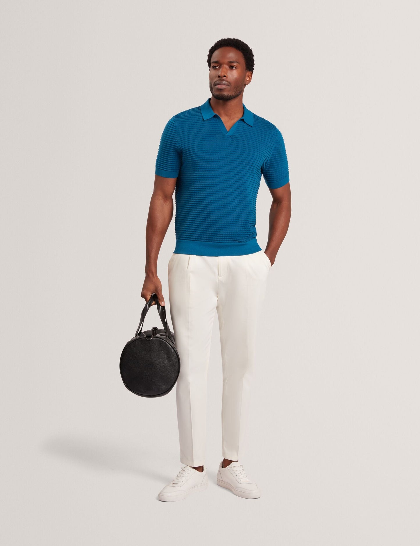 Ted Baker BESTEL Wave Stitch Pure Cotton Open Neck Polo NAVY GREEN