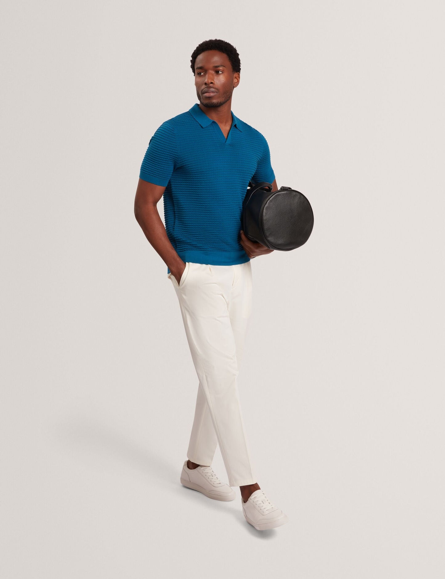 Ted Baker BESTEL Wave Stitch Pure Cotton Open Neck Polo NAVY GREEN