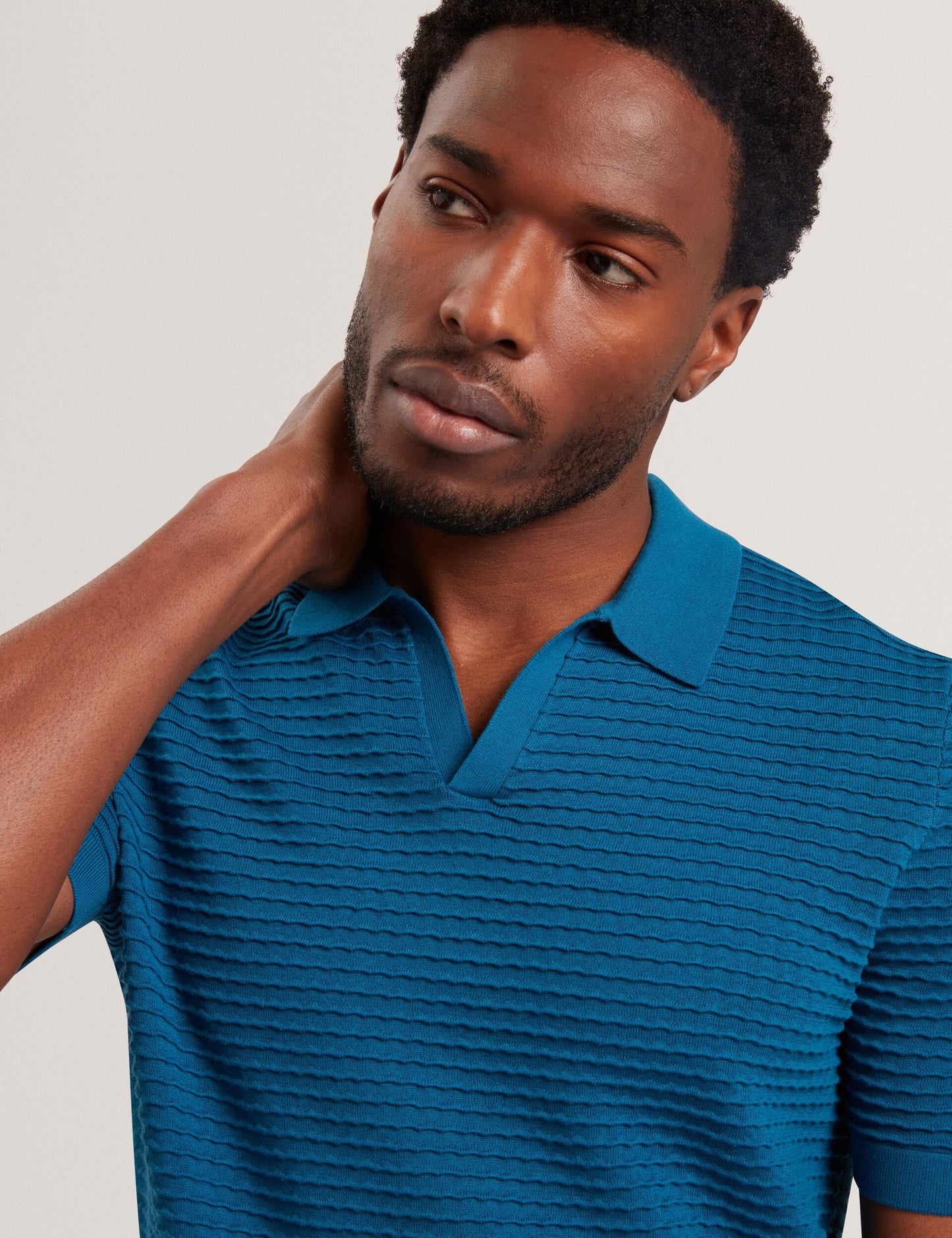 Ted Baker BESTEL Wave Stitch Pure Cotton Open Neck Polo NAVY GREEN