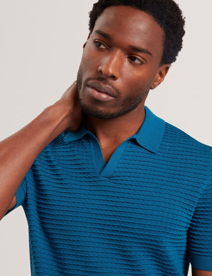 Ted Baker BESTEL Wave Stitch Pure Cotton Open Neck Polo NAVY GREEN