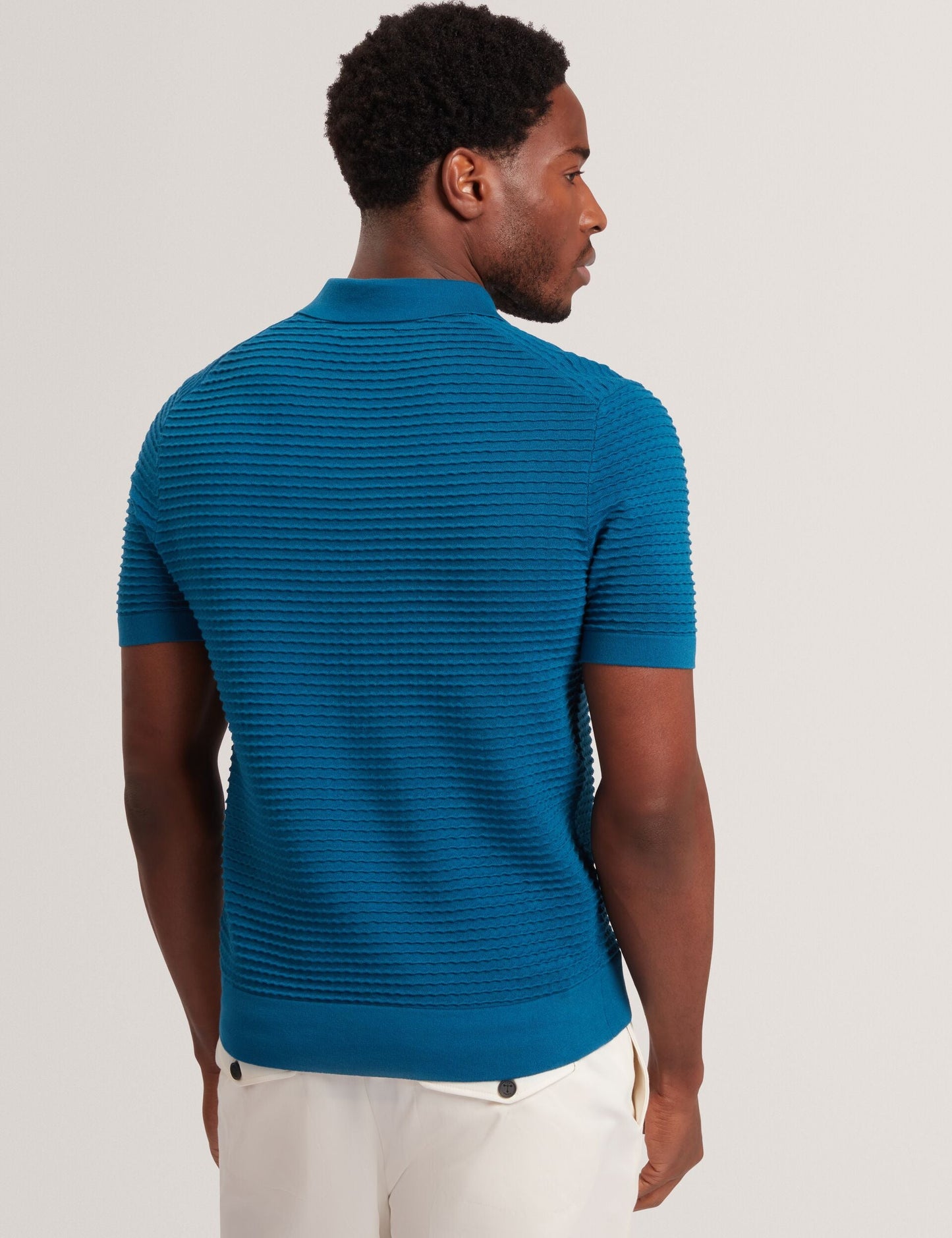 Ted Baker BESTEL Wave Stitch Pure Cotton Open Neck Polo NAVY GREEN