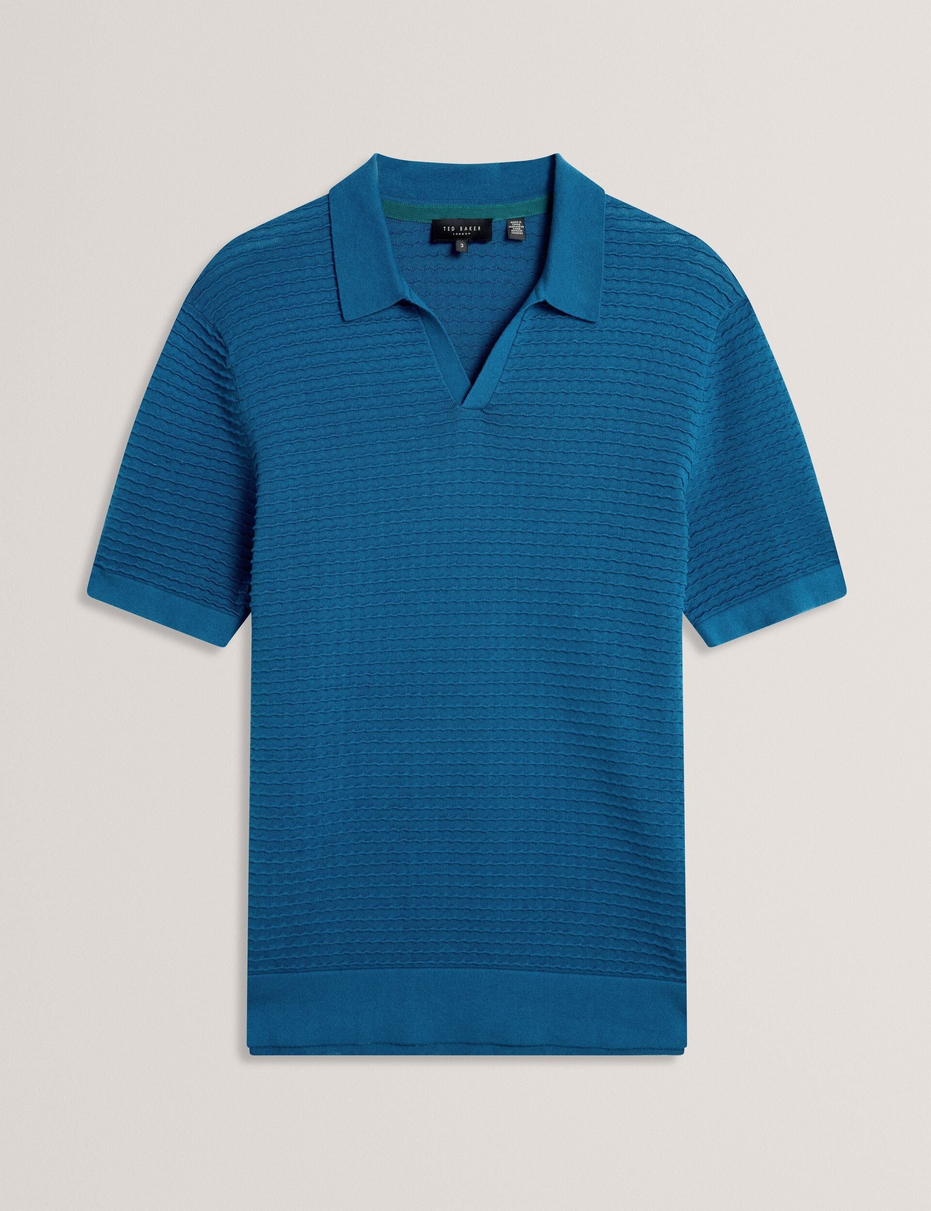 Ted Baker BESTEL Wave Stitch Pure Cotton Open Neck Polo NAVY GREEN