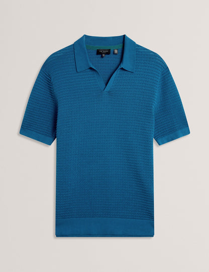 Ted Baker BESTEL Wave Stitch Pure Cotton Open Neck Polo NAVY GREEN