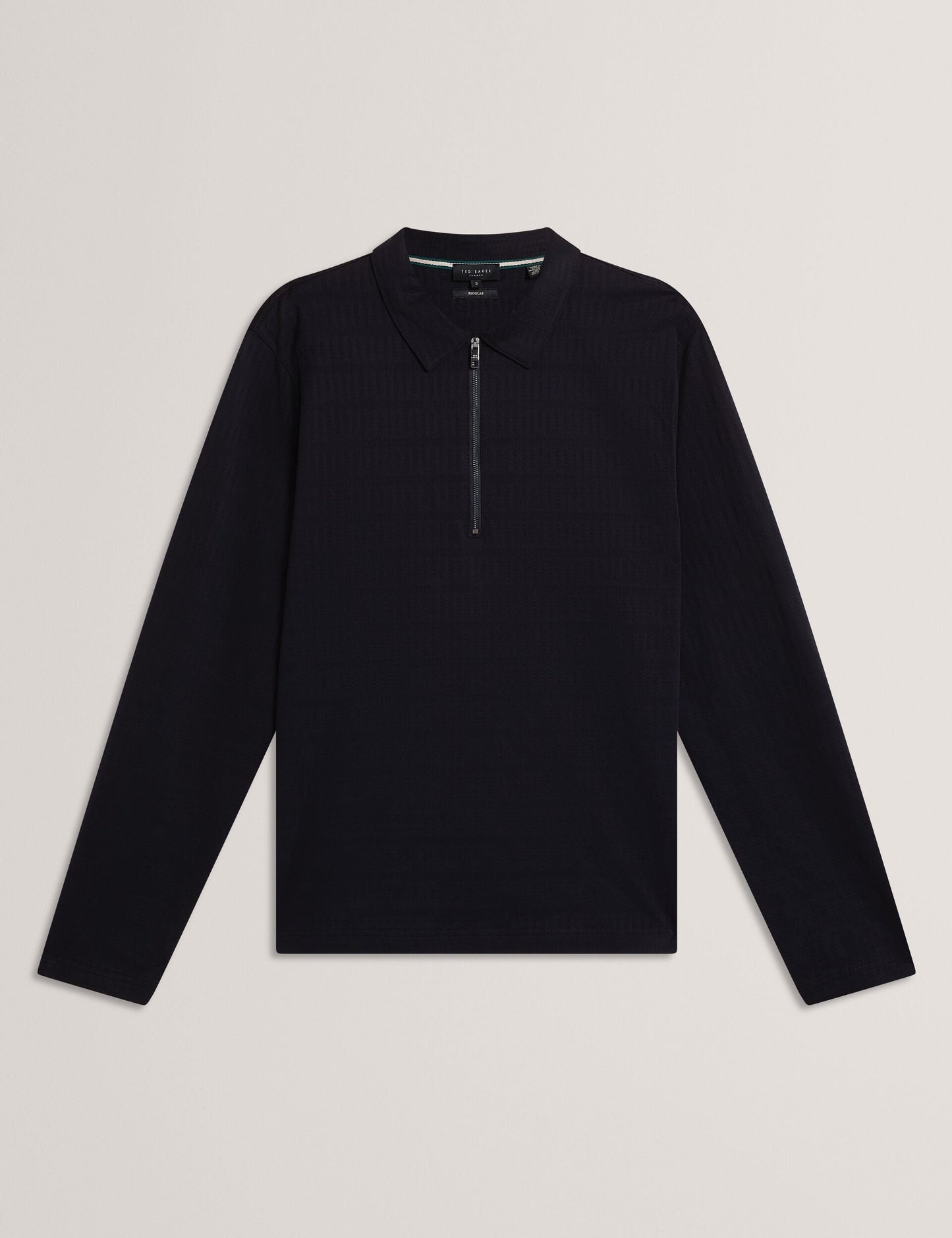 Ted Baker WYTHER Mixed Texture Zip Neck Long Sleeve Polo NAVY