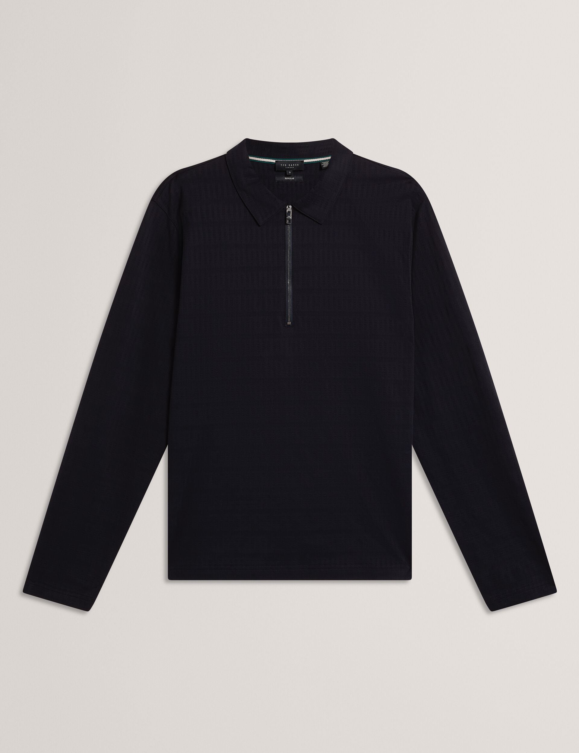 Ted Baker WYTHER Mixed Texture Zip Neck Long Sleeve Polo NAVY