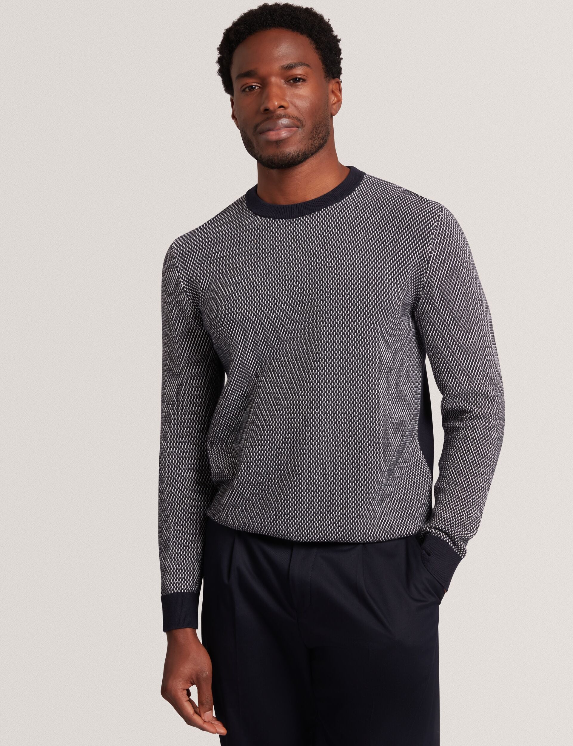 Ted Baker NEOPOTI Contrast Stitch Knit Cotton Polo Shirt NAVY