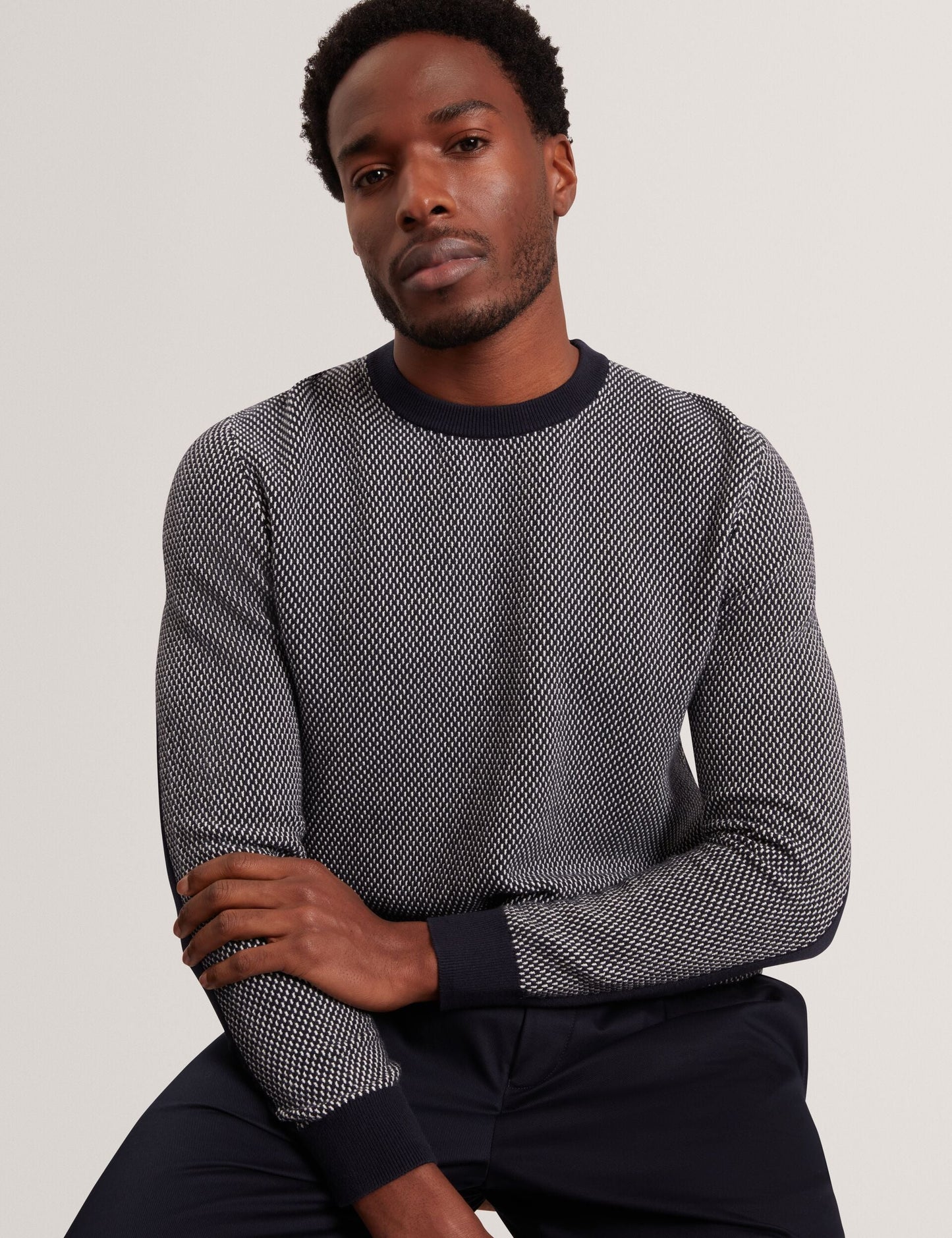 Ted Baker NEOPOTI Contrast Stitch Knit Cotton Polo Shirt NAVY