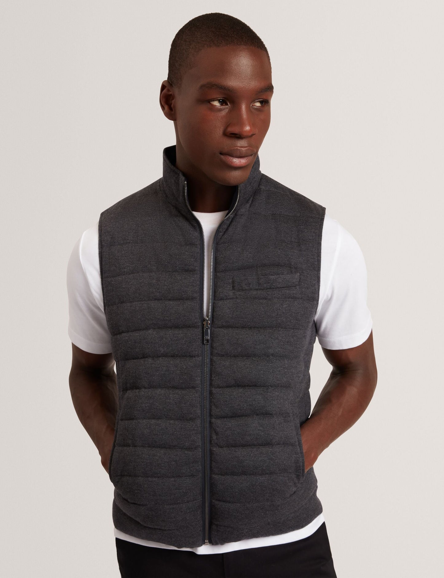 Ted Baker DOPPEL Reversible Fine Knit Quilted Gilet CHARCOAL