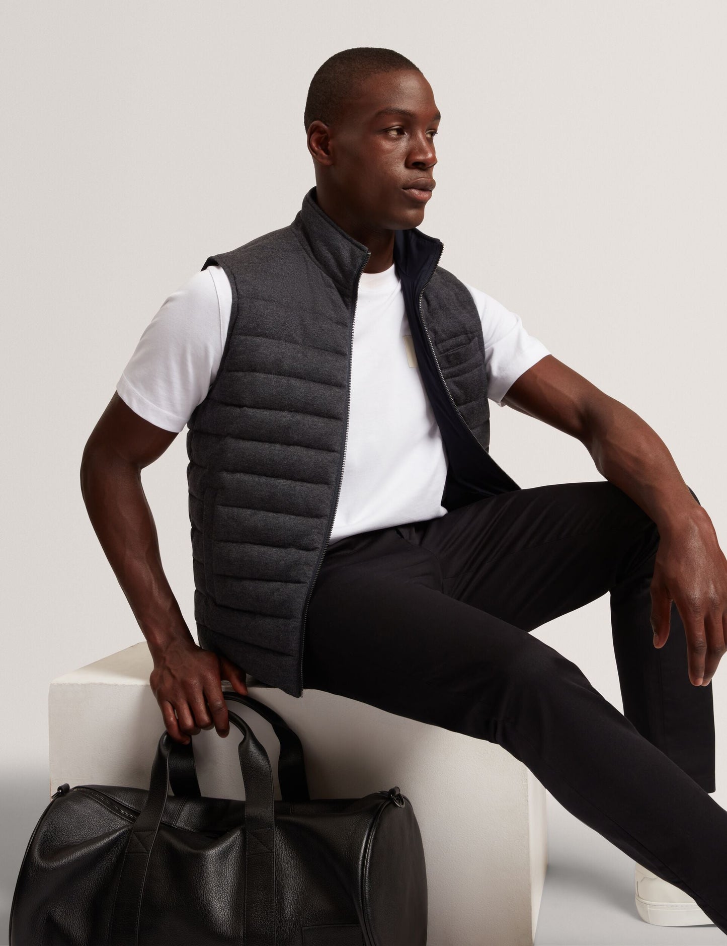 Ted Baker DOPPEL Reversible Fine Knit Quilted Gilet CHARCOAL