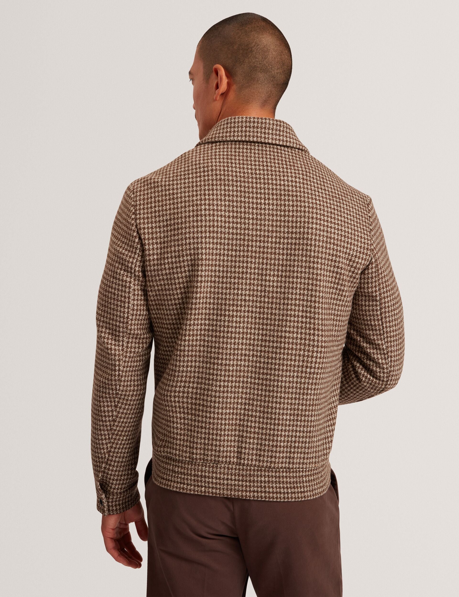 Ted Baker BAGLAN Dogtooth Check Wool Harrington Jacket STONE