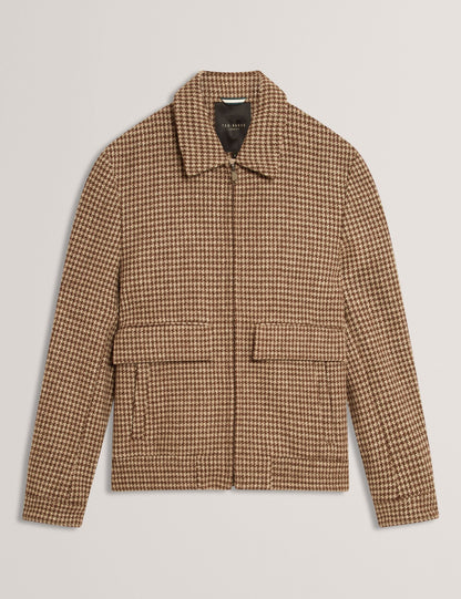 Ted Baker BAGLAN Dogtooth Check Wool Harrington Jacket STONE