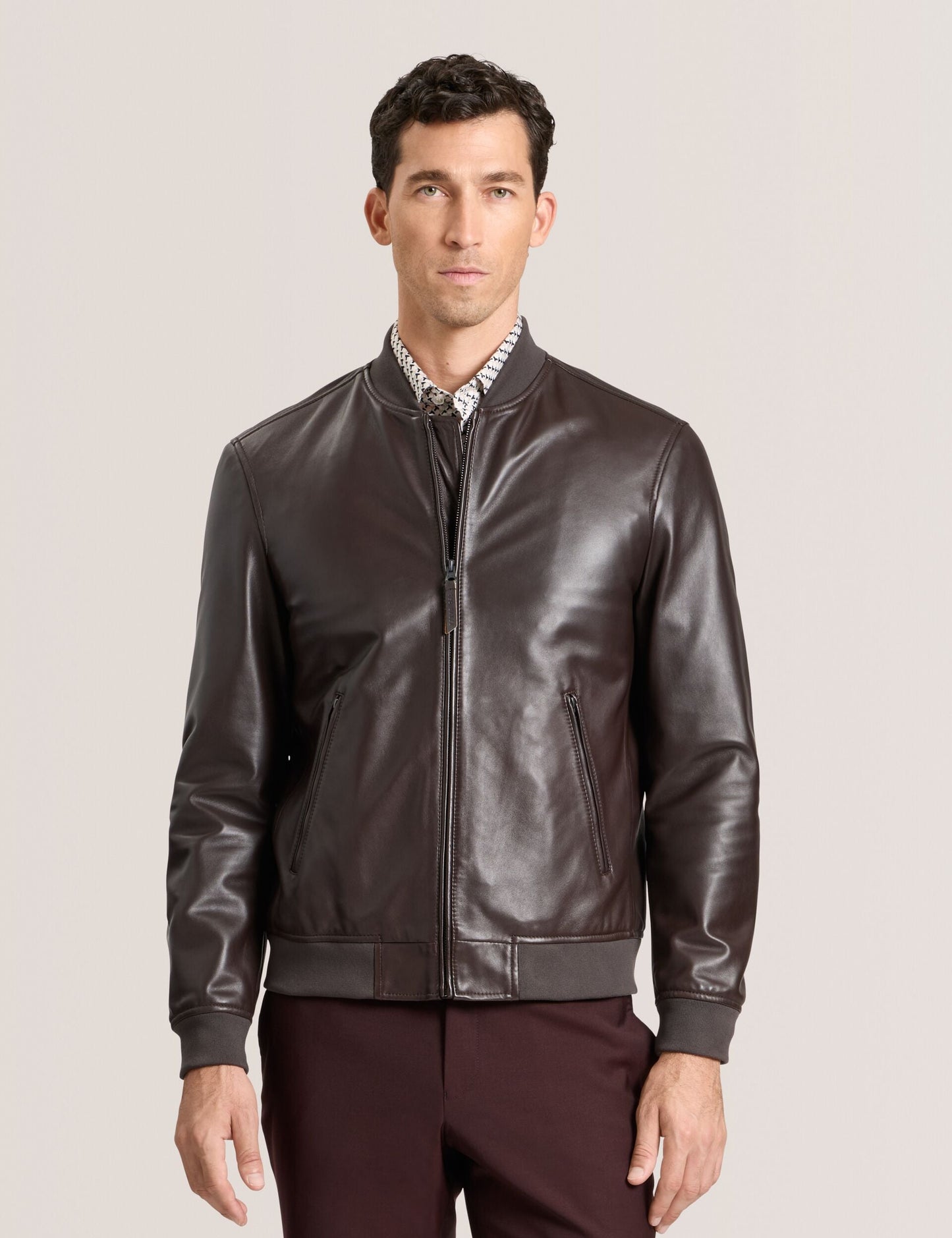 Ted Baker WAGGONER - Leather Bomber Jacket CHOCOLATE