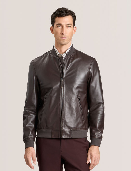 Ted Baker WAGGONER - Leather Bomber Jacket CHOCOLATE