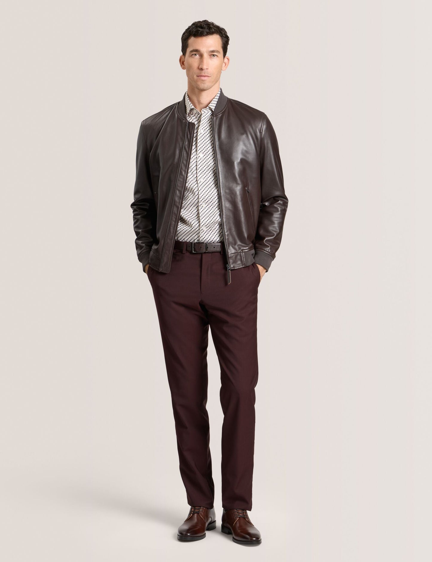 Ted Baker WAGGONER - Leather Bomber Jacket CHOCOLATE