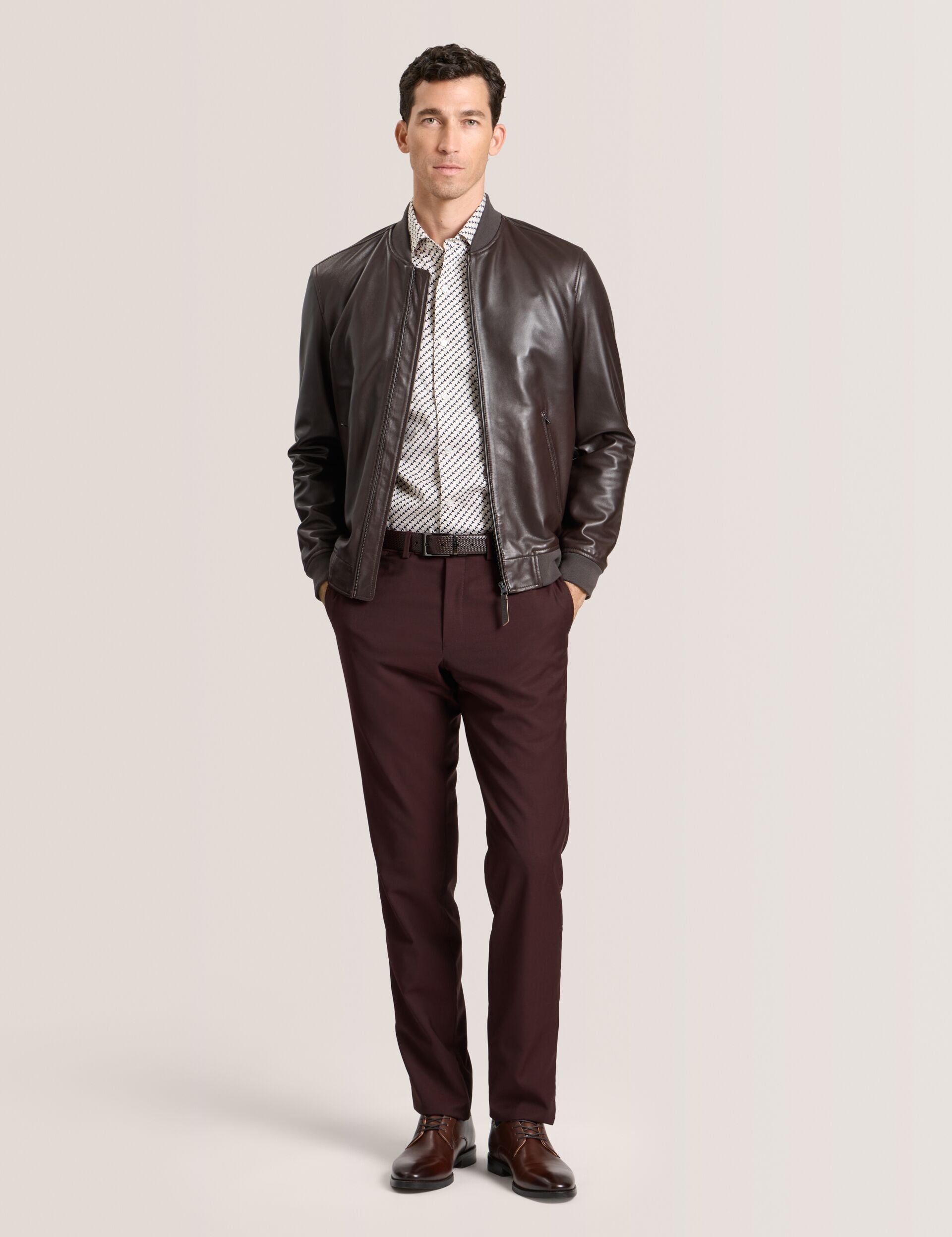 Ted Baker WAGGONER - Leather Bomber Jacket CHOCOLATE