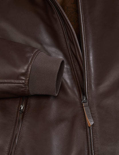 Ted Baker WAGGONER - Leather Bomber Jacket CHOCOLATE