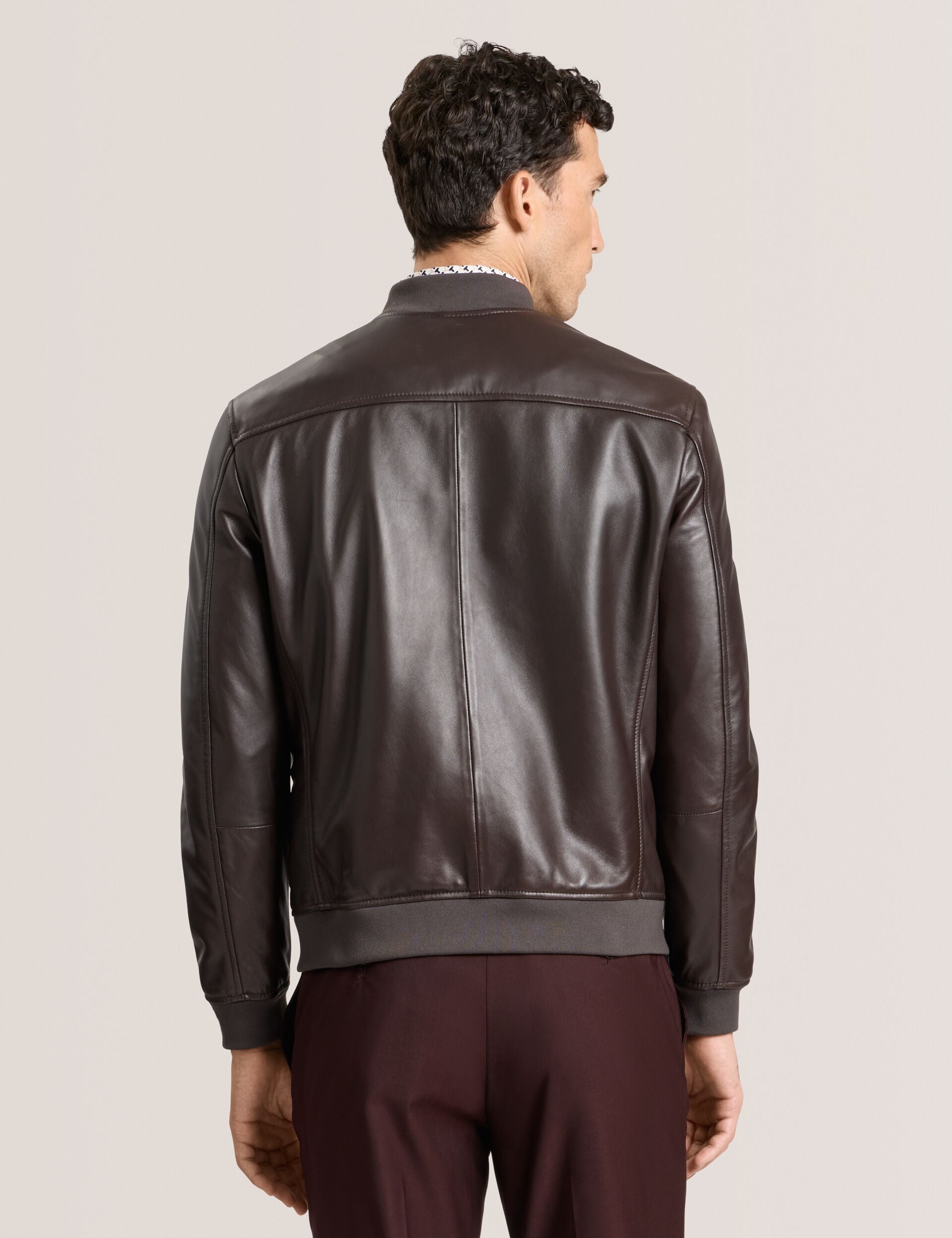Ted Baker WAGGONER - Leather Bomber Jacket CHOCOLATE