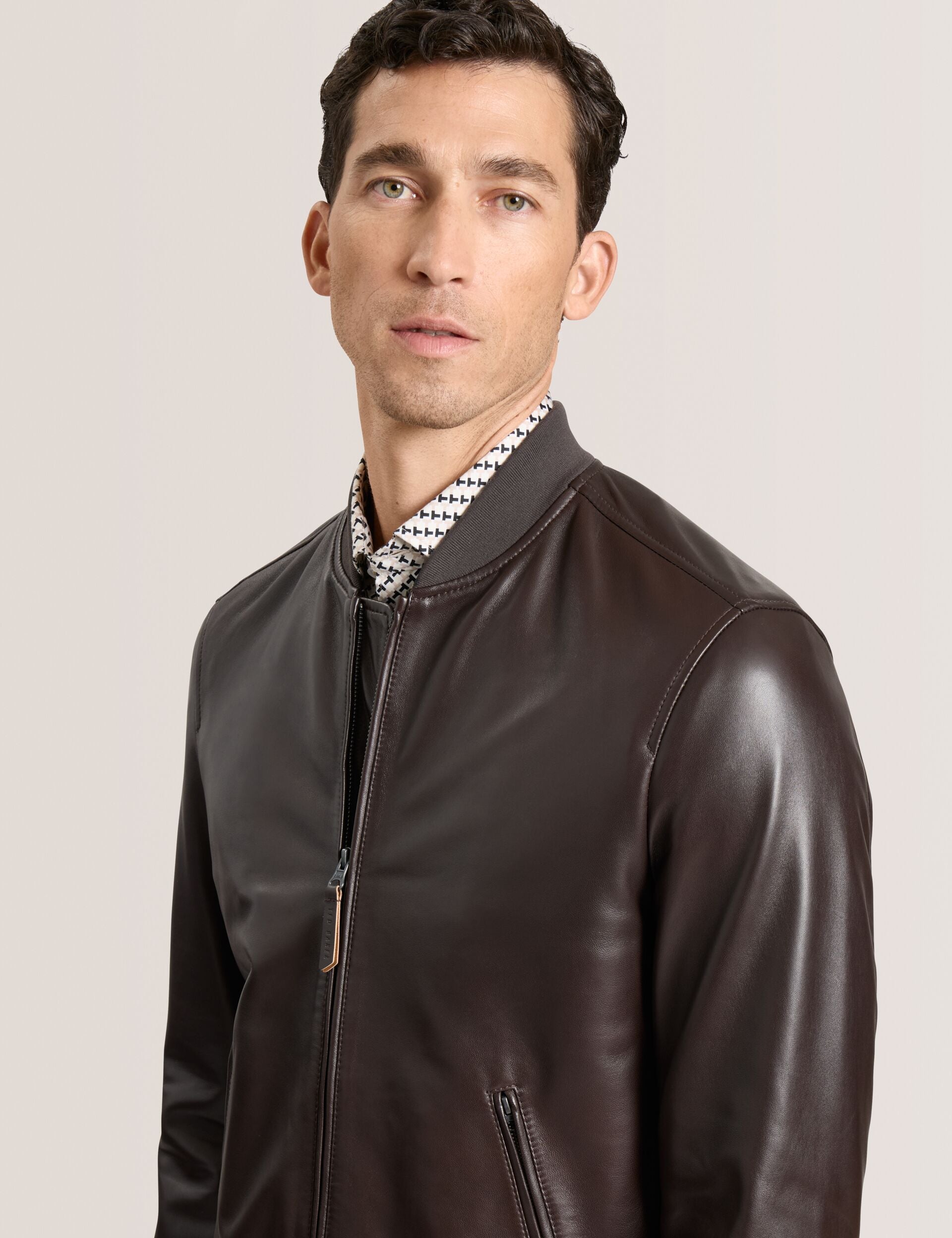 Ted Baker WAGGONER - Leather Bomber Jacket CHOCOLATE